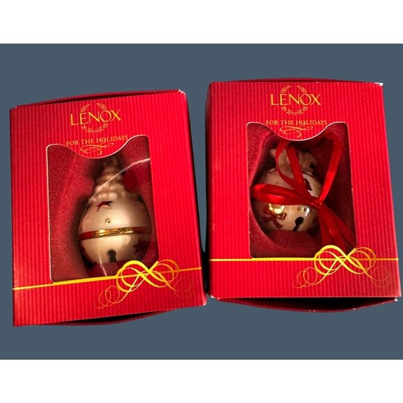 Lenox Just Jingles Joy Bell & Tree Bell Ornaments Porcelain Gold Accents 2" NIB - Picture 2 of 5